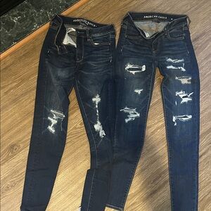 American Eagle Outfitters Women's Dark Blue Distressed Skinny Jeans